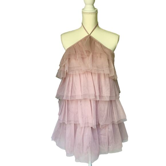Lovely Day Pink High Neck Layered Mini Dress MSRP:$121 SZ Medium - Picture 2 of 11